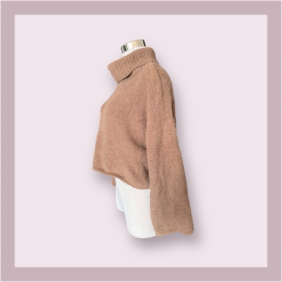 Full Circle Trends Tan Teddy Bear Cowl Neck Crop Sweater - Picture 3 of 6